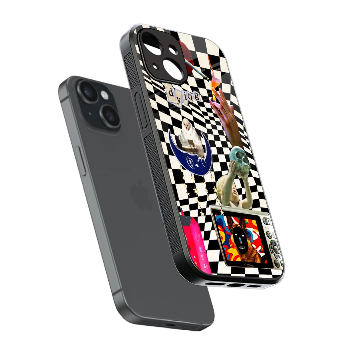 Dark Trip sleek iphone 15 cover with tempered glass back and TPU edges