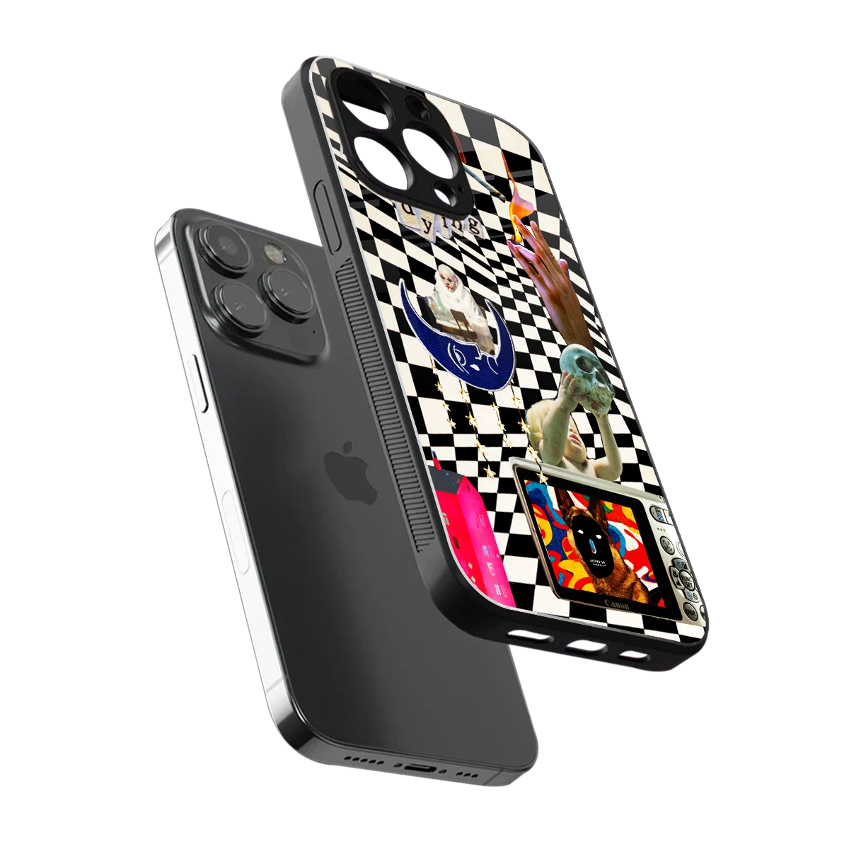 Dark Trip sleek iphone 16 pro max cover with tempered glass back and TPU edges