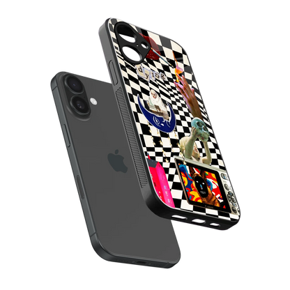 Dark Trip sleek iPhone 16 cover with tempered glass back and TPU edges