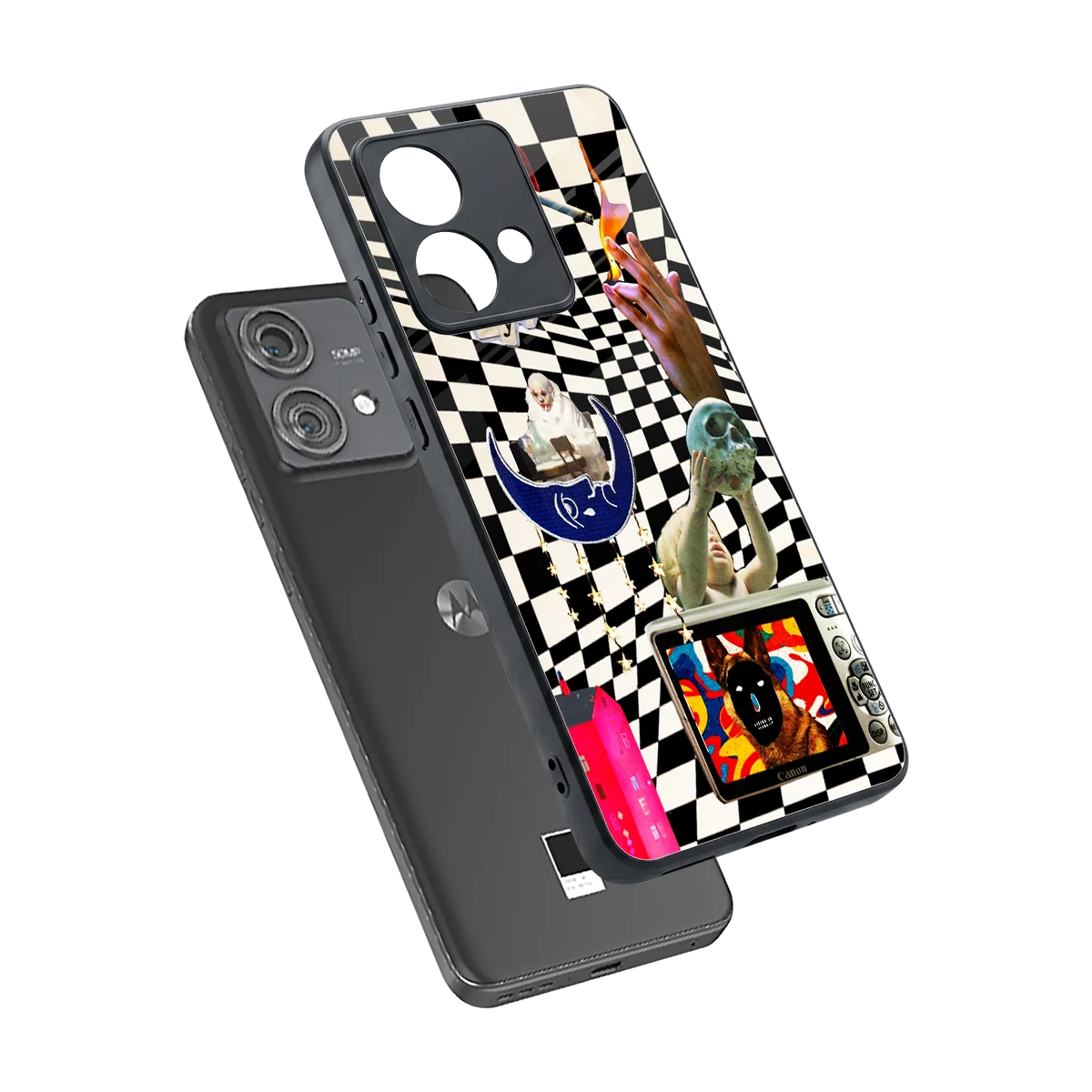 Dark Trip sleek motorola edge 40 neo 5g cover with tempered glass back and TPU edges