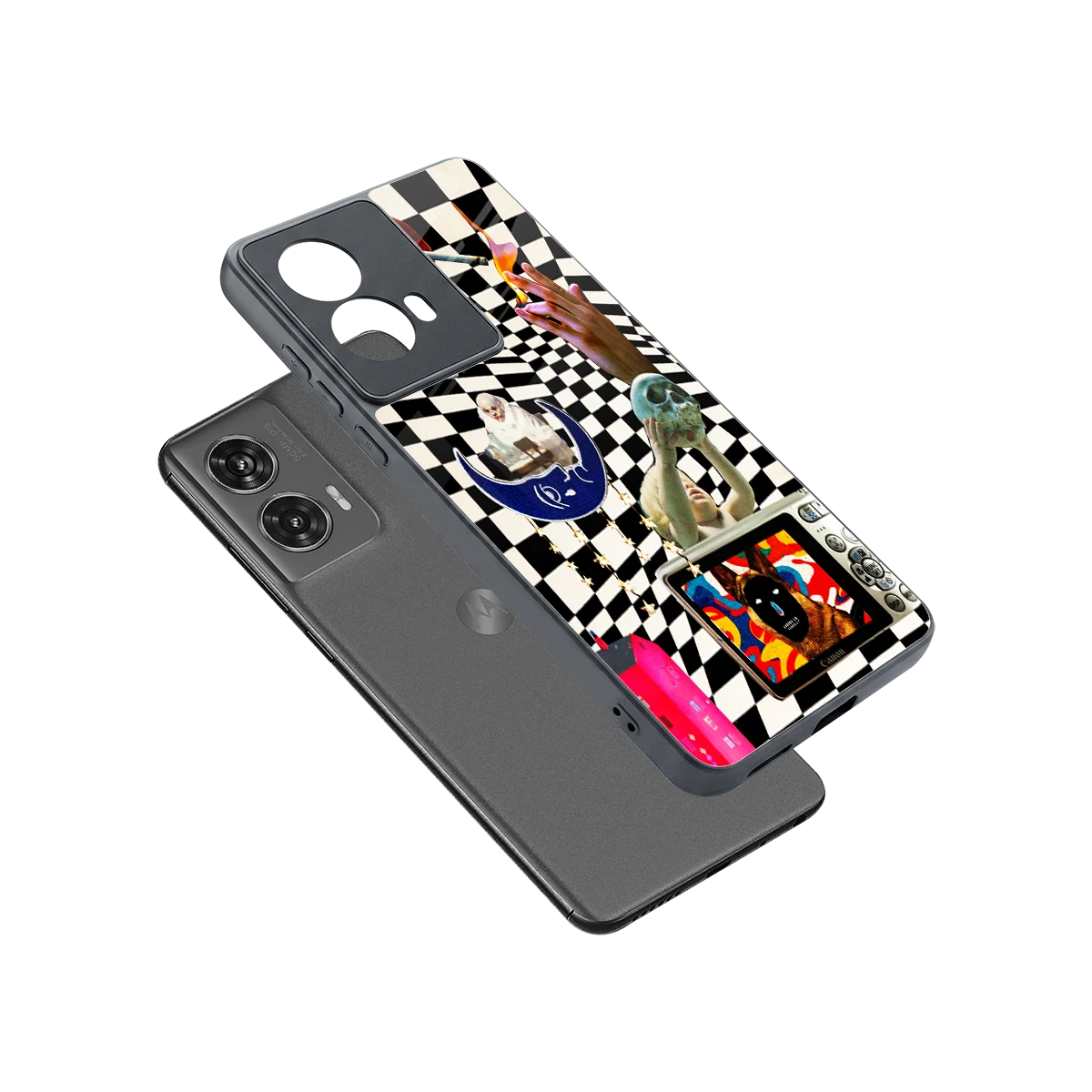 Dark Trip sleek motorola edge 50 fusion cover with tempered glass back and TPU edges