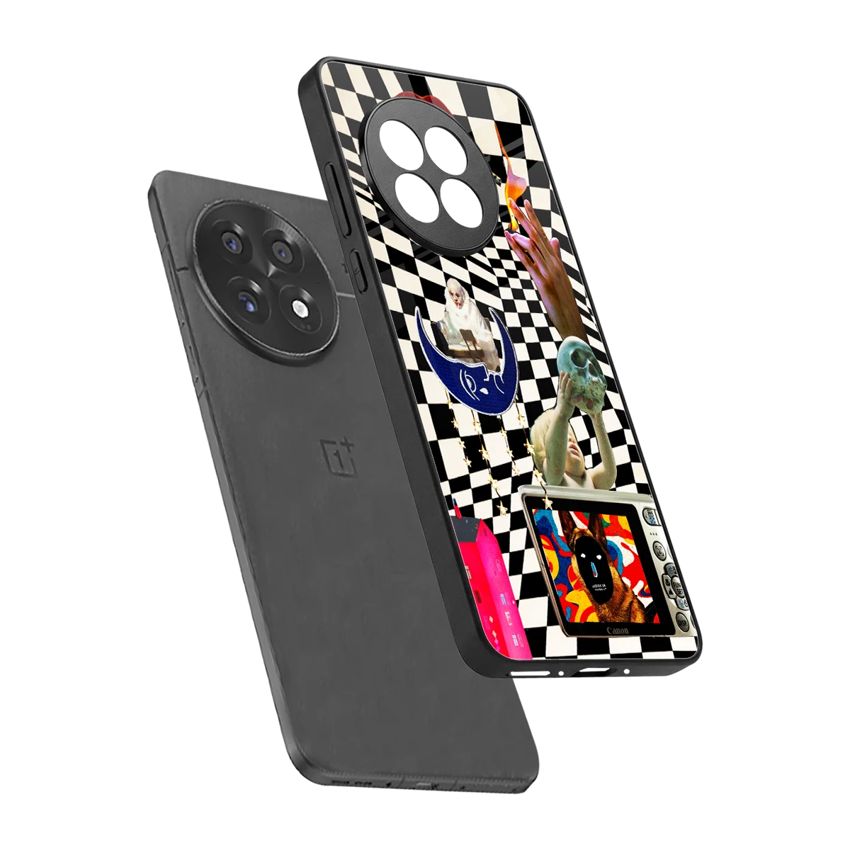Dark Trip sleek oneplus 13r cover with tempered glass back and TPU edges