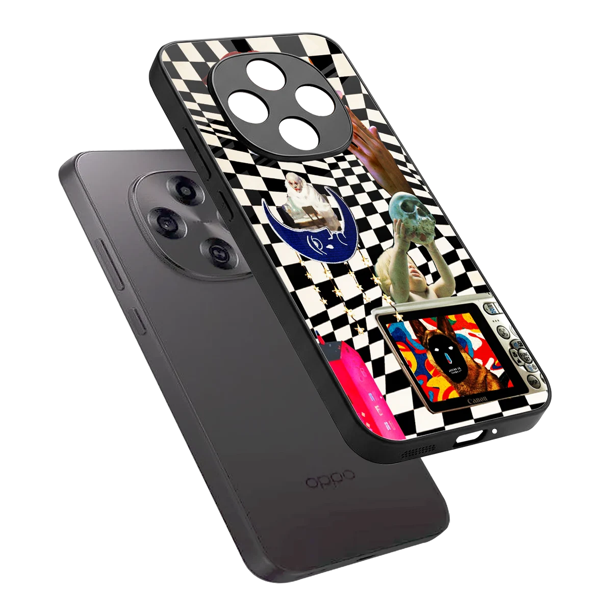 Dark Trip sleek oppo f31 pro 5g cover with tempered glass back and TPU edges