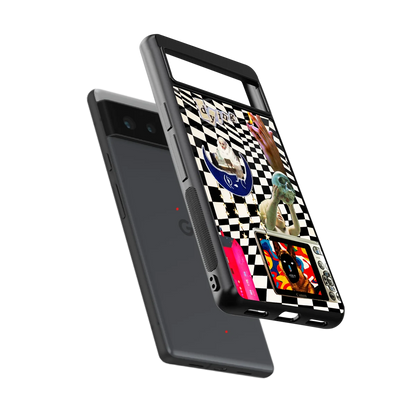 Dark Trip sleek google pixel 6a cover with tempered glass back and TPU edges