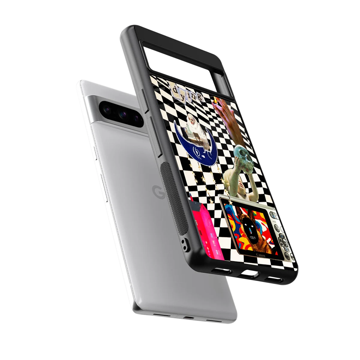 Dark Trip sleek google pixel 8 pro cover with tempered glass back and TPU edges