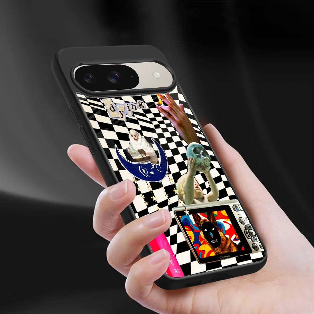 Dark Trip sleek google pixel 9 cover with tempered glass back and TPU edges