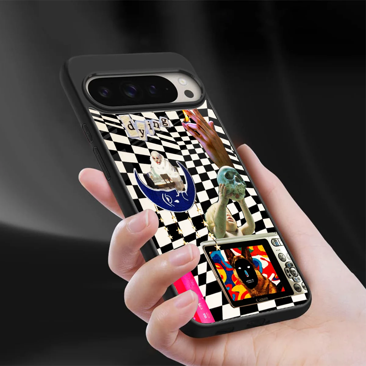 Dark Trip sleek google pixel 9 pro cover with tempered glass back and TPU edges