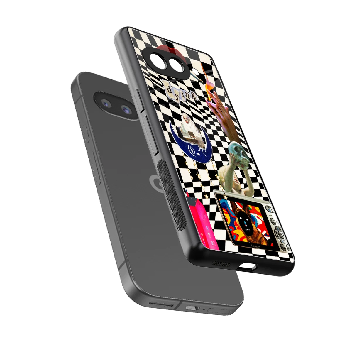 Dark Trip sleek google pixel 10a cover with tempered glass back and TPU edges