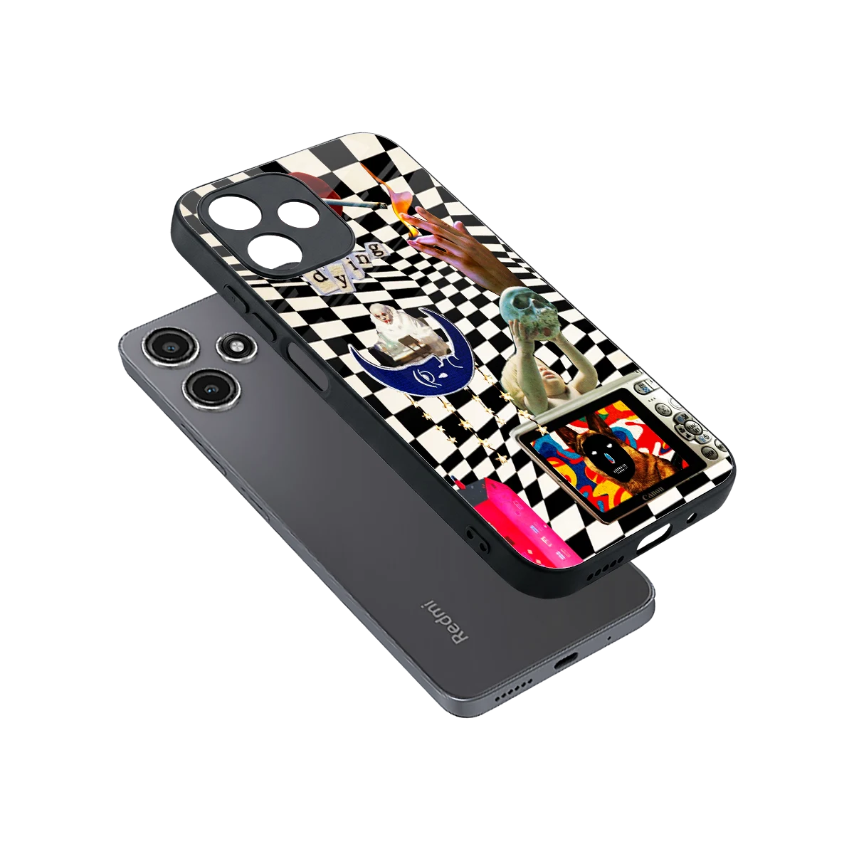 Dark Trip sleek redmi 12 5g cover with tempered glass back and TPU edges