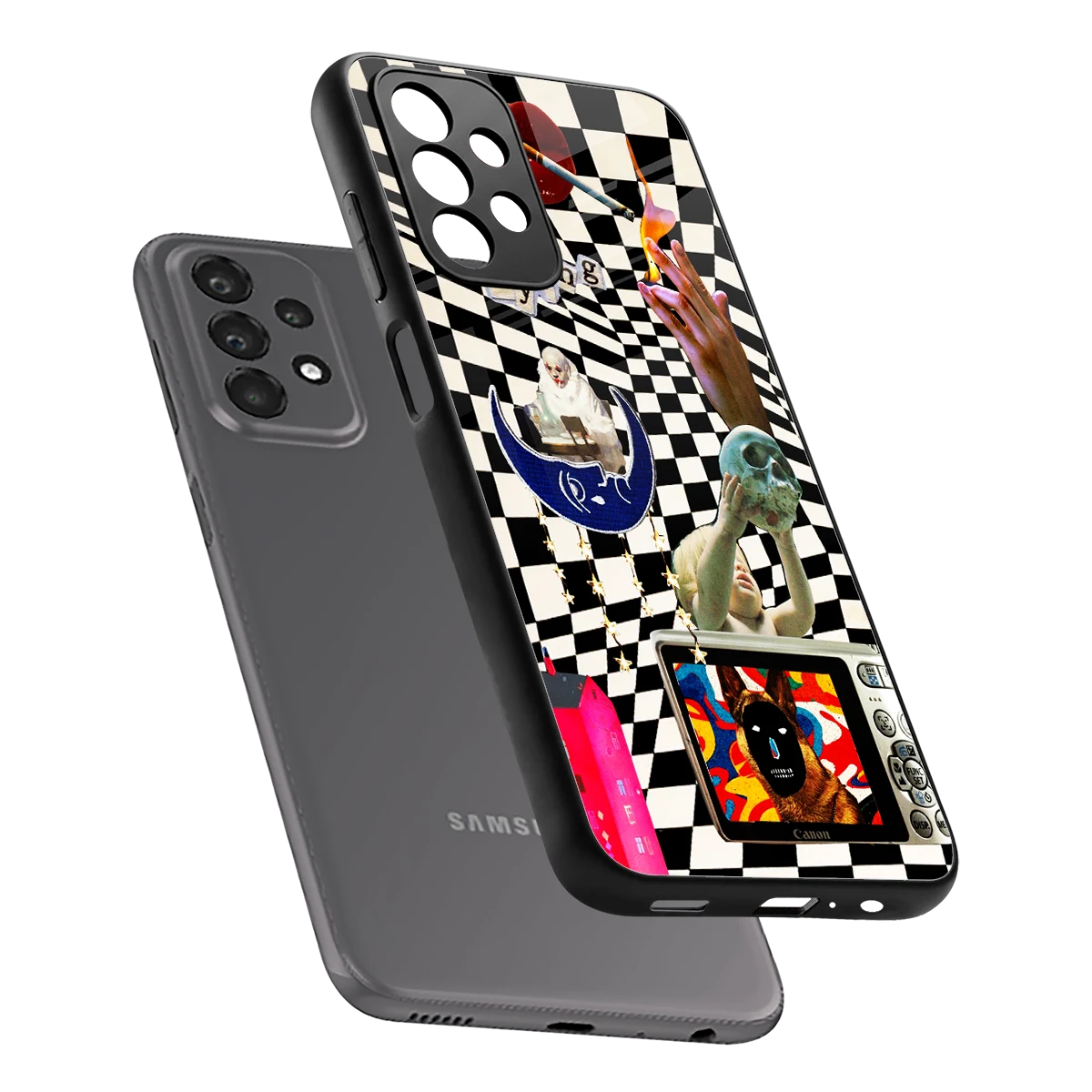 Dark Trip sleek samsung galaxy a23 cover with tempered glass back and TPU edges