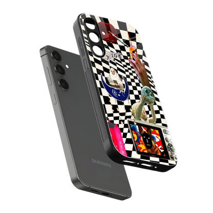 Dark Trip sleek samsung galaxy a14 5g cover with tempered glass back and TPU edges