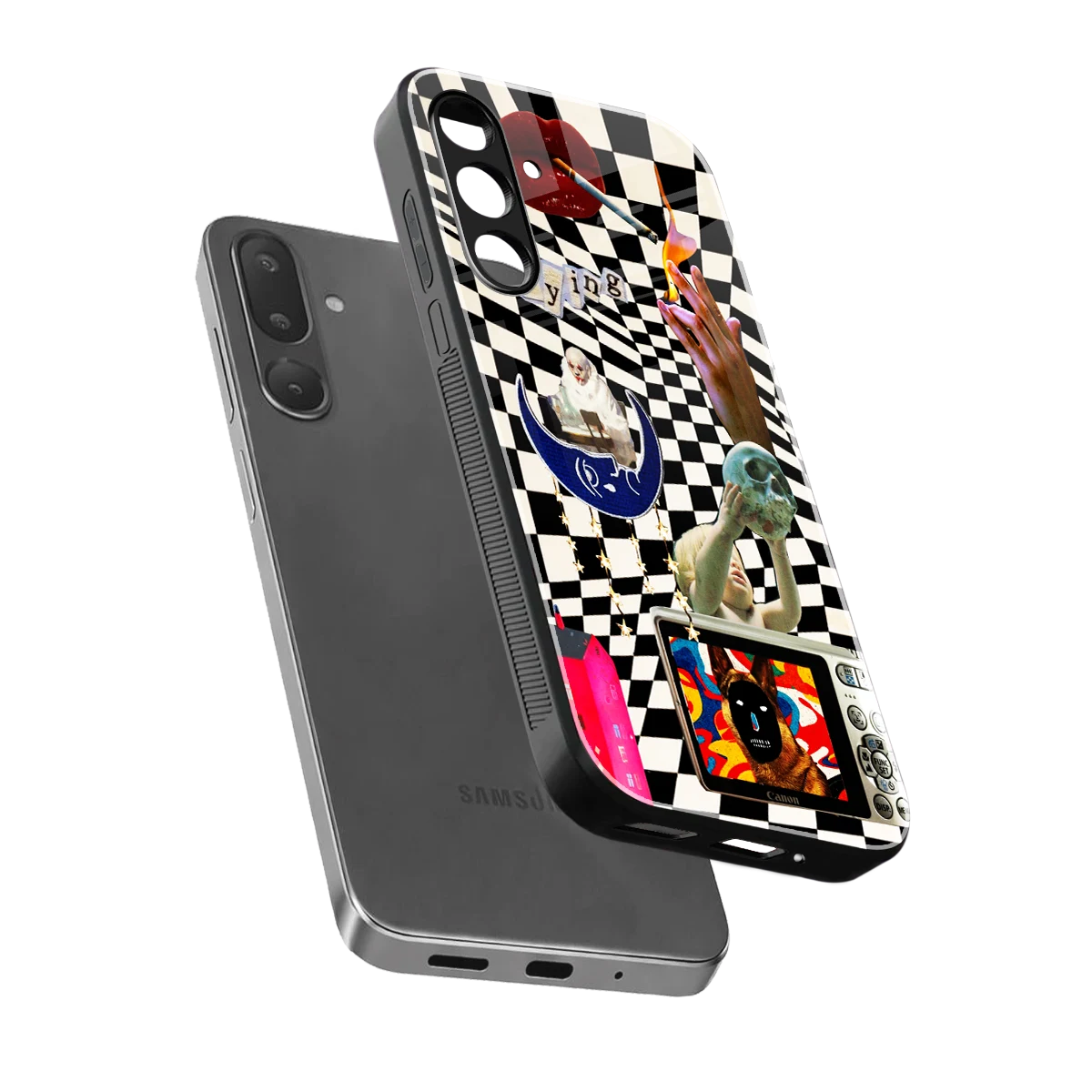 Dark Trip sleek samsung galaxy m36 5g cover with tempered glass back and TPU edges