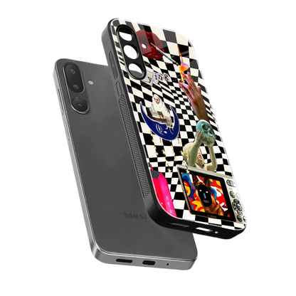 Dark Trip sleek samsung galaxy m36 5g cover with tempered glass back and TPU edges