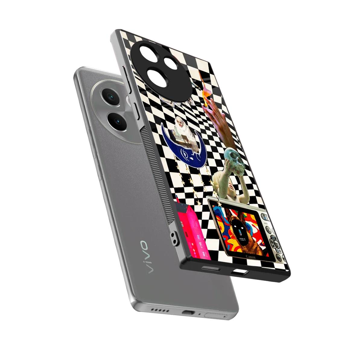 Dark Trip sleek vivo v30e cover with tempered glass back and TPU edges