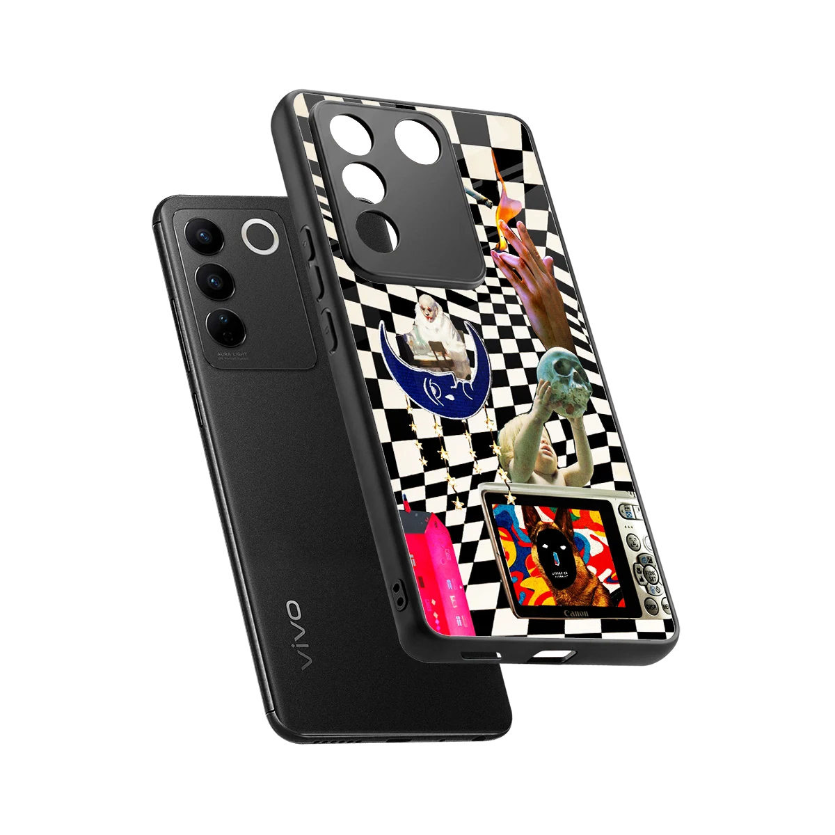 Dark Trip sleek vivo v27 5g cover with tempered glass back and TPU edges