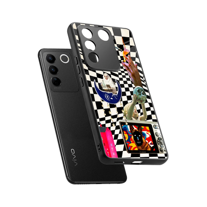 Dark Trip sleek vivo v27 5g cover with tempered glass back and TPU edges