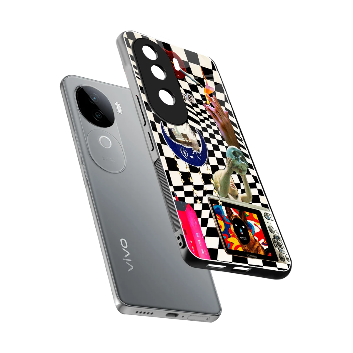 Dark Trip sleek vivo v40e cover with tempered glass back and TPU edges
