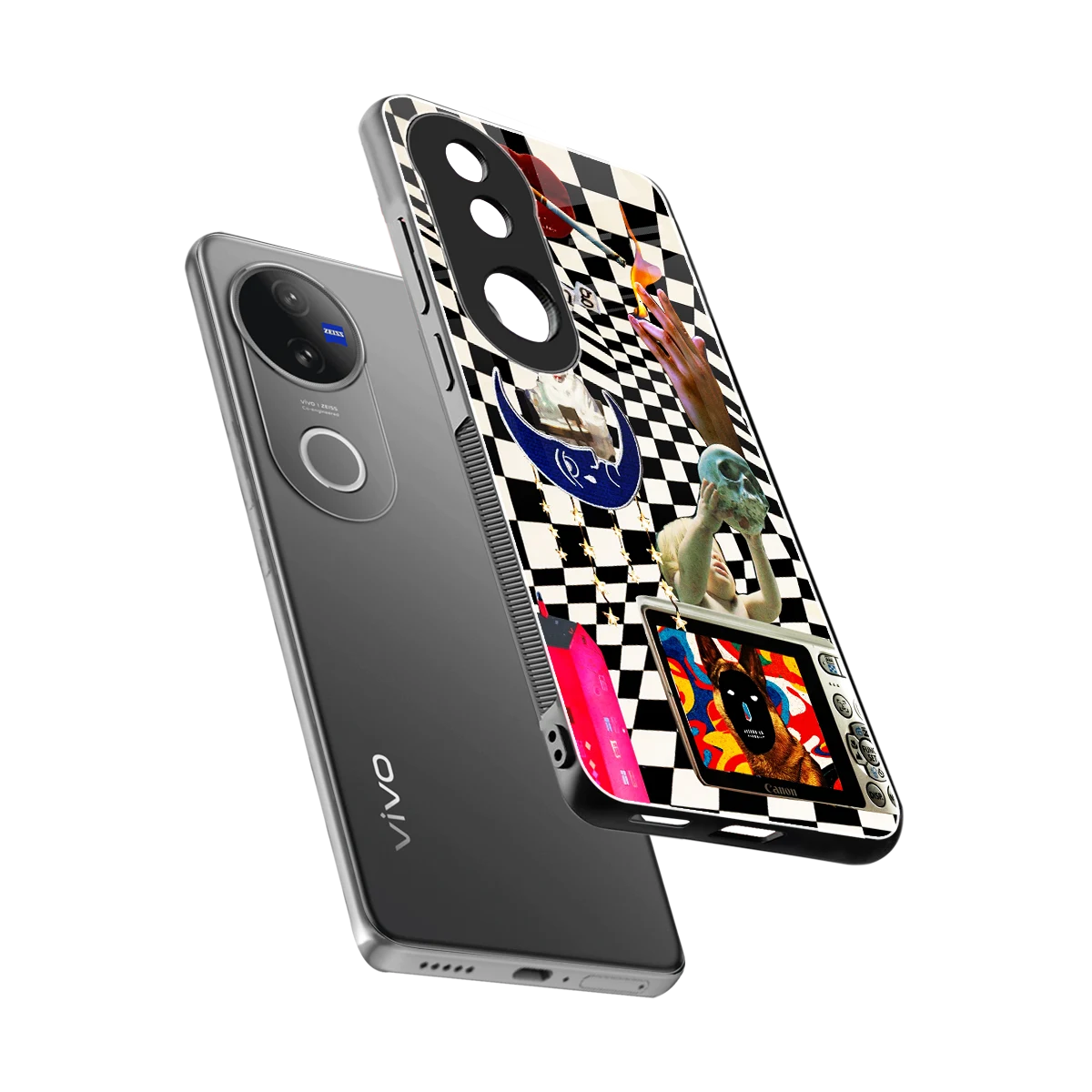 Dark Trip sleek vivo v50 cover with tempered glass back and TPU edges