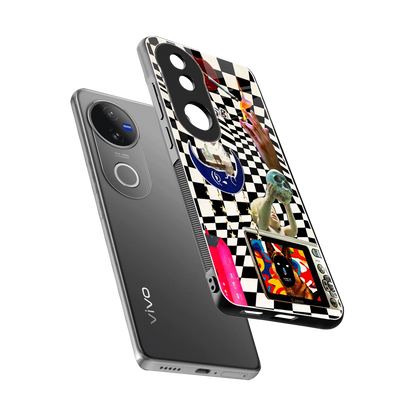 Dark Trip sleek vivo v50 cover with tempered glass back and TPU edges
