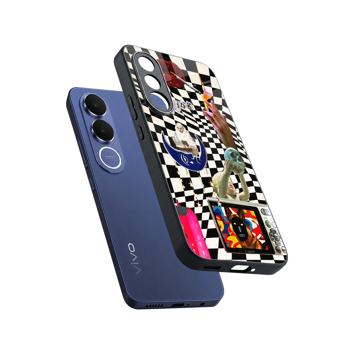 Dark Trip sleek vivo v70 fe cover with tempered glass back and TPU edges