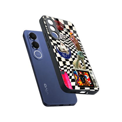 Dark Trip sleek vivo v70 fe cover with tempered glass back and TPU edges