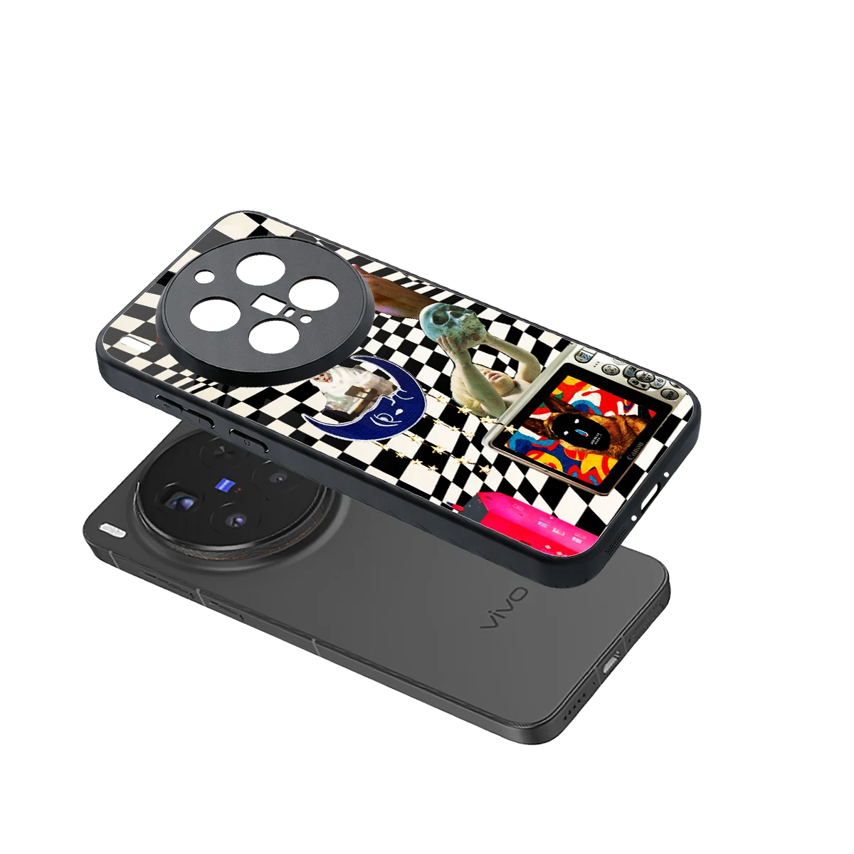 Dark Trip sleek vivo x300 pro cover with tempered glass back and TPU edges