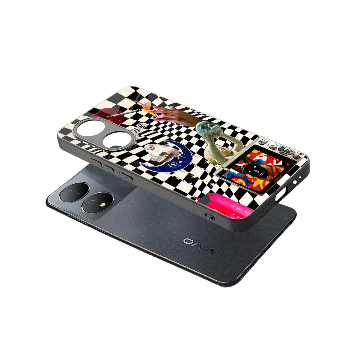 Dark Trip sleek Vivo-y100 cover with tempered glass back and TPU edges