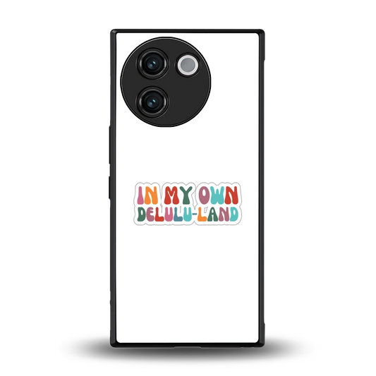 Delulu Land back phone cover | glass case for vivo v30e