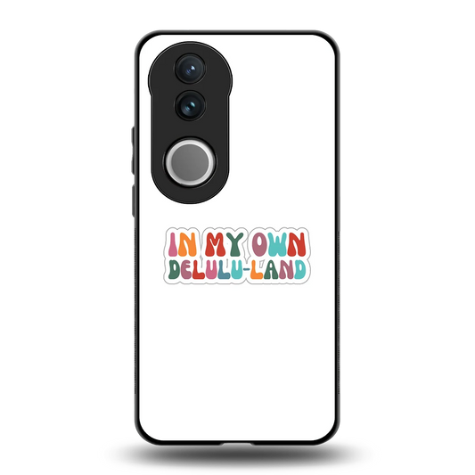 Delulu Land back phone cover | glass case for vivo v50