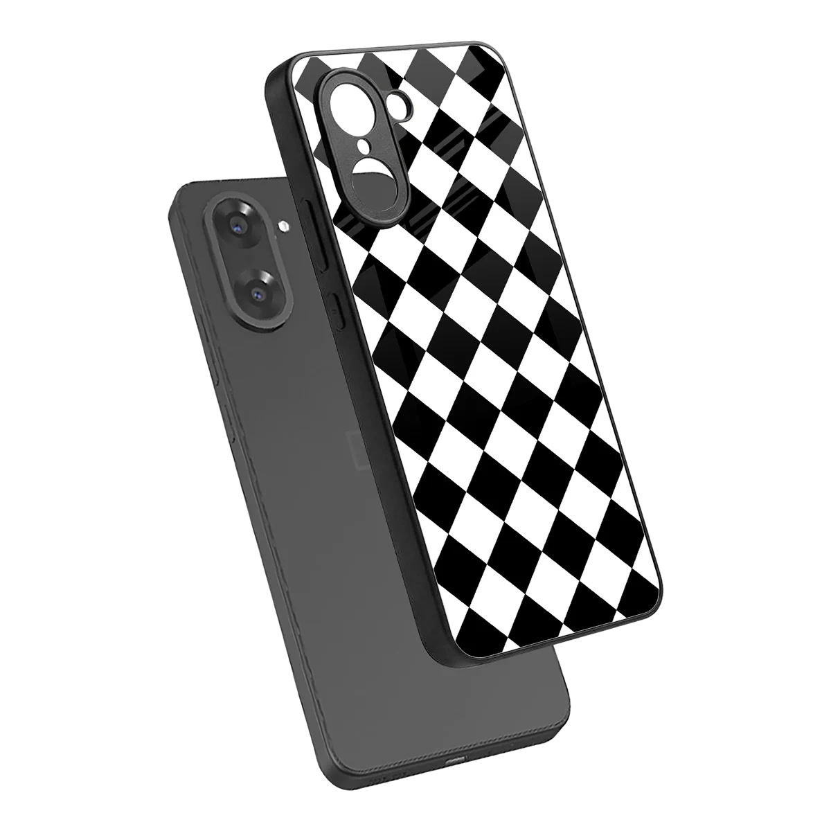 Diamond Check sleek oneplus nord ce5 5g cover with tempered glass back and TPU edges