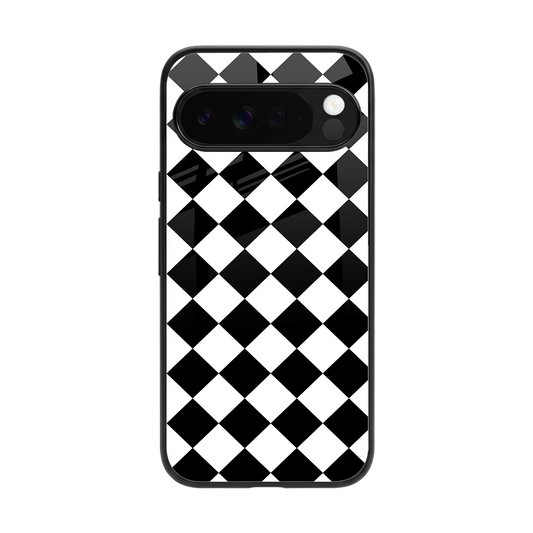Diamond Check back phone cover | glass case for google pixel 10 pro xl