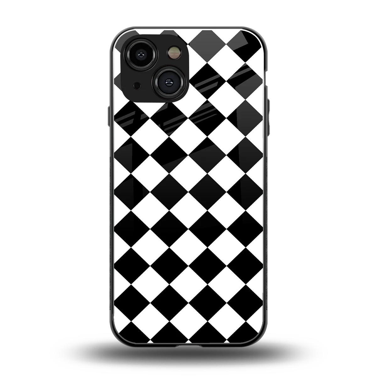 Diamond Check back phone cover | glass case for iphone 13 mini