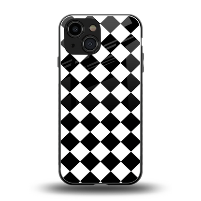 Diamond Check back phone cover | glass case for iphone 13 mini