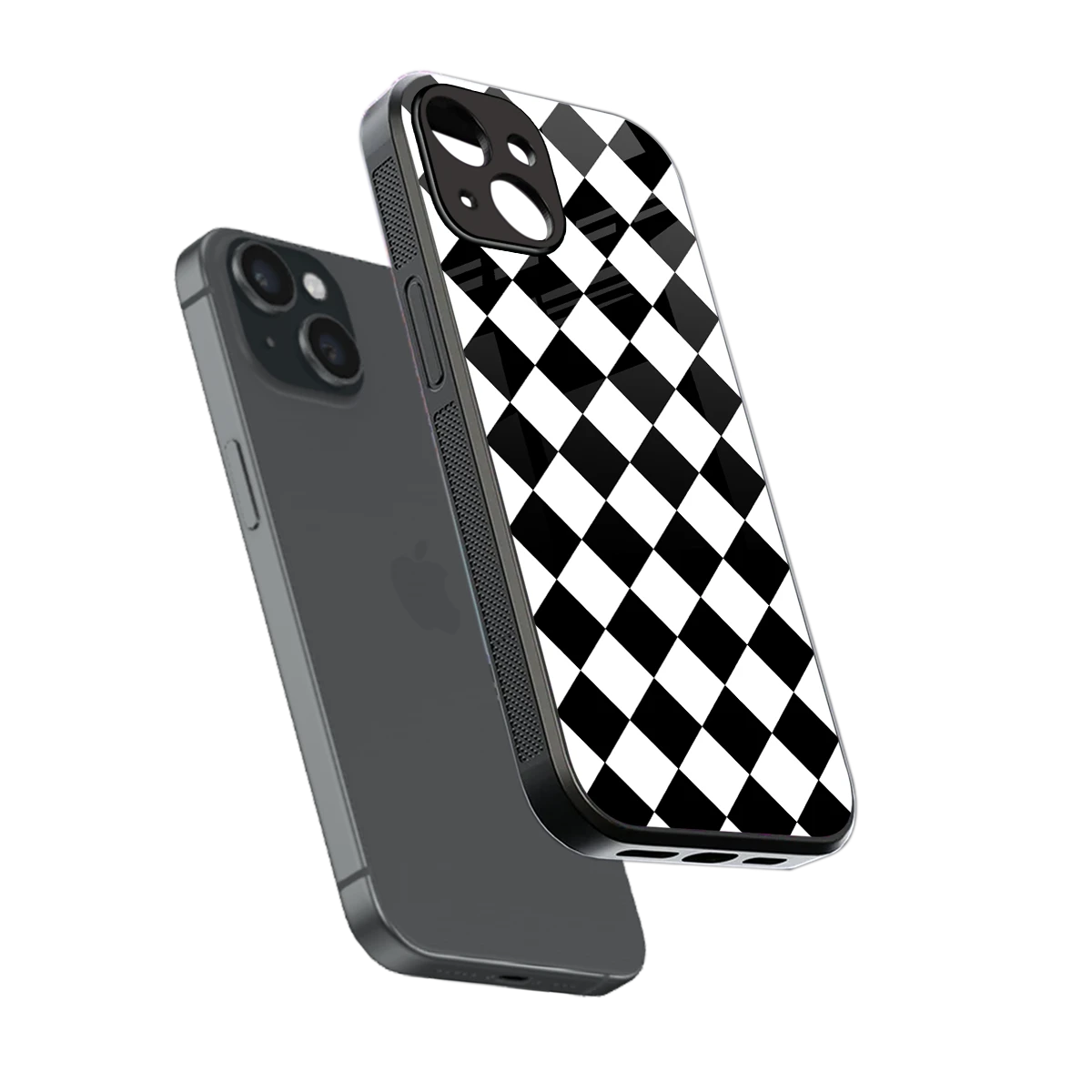 Diamond Check sleek iphone 14 cover with tempered glass back and TPU edges