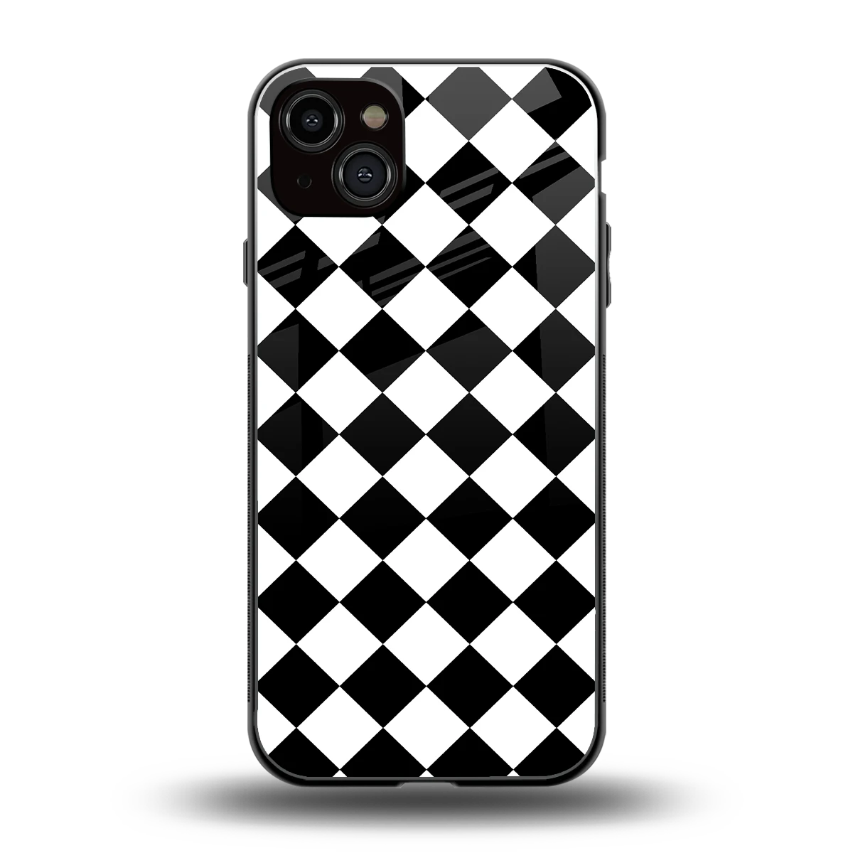 Diamond Check back phone cover | glass case for iphone 15 plus