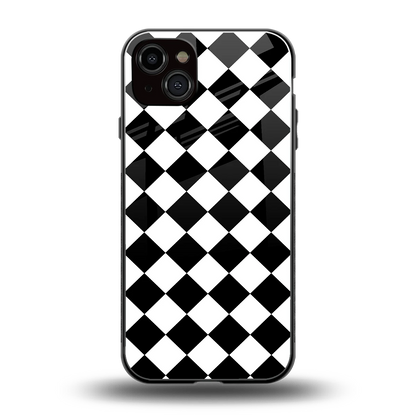 Diamond Check back phone cover | glass case for iphone 15 plus