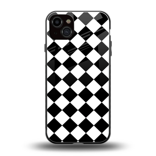 Diamond Check back phone cover | glass case for iphone 15 plus
