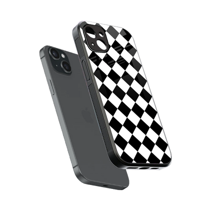 Diamond Check sleek iphone 15 plus cover with tempered glass back and TPU edges