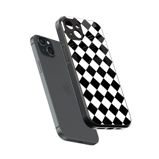 Diamond Check sleek iphone 14 plus cover with tempered glass back and TPU edges