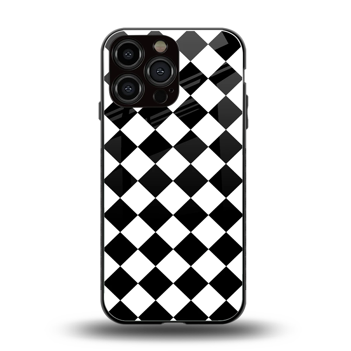 Diamond Check back phone cover | glass case for iphone 15 pro max