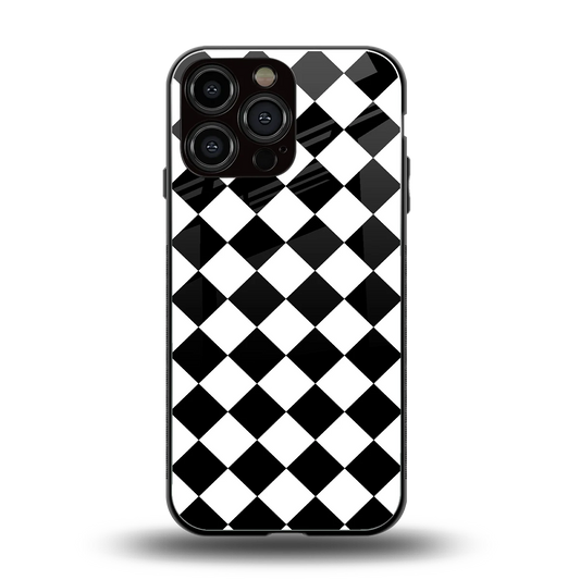 Diamond Check back phone cover | glass case for iphone 15 pro max