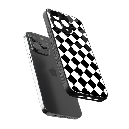 Diamond Check sleek iphone 15 pro max cover with tempered glass back and TPU edges