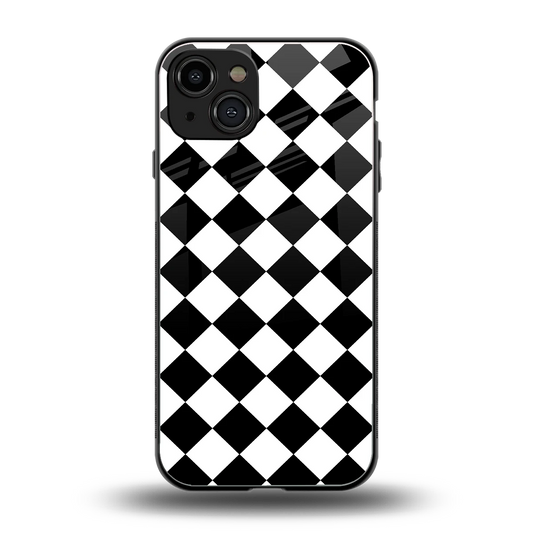 Diamond Check back phone cover | glass case for iphone 15