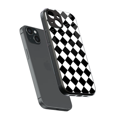 Diamond Check sleek iphone 15 cover with tempered glass back and TPU edges