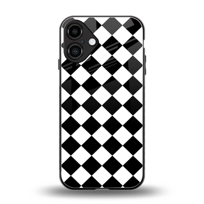 Diamond Check back phone cover | glass case for iphone 16 plus