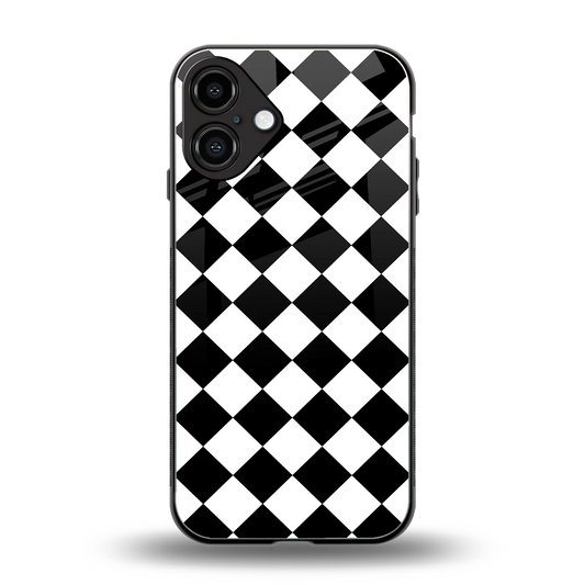 Diamond Check back phone cover | glass case for iphone 16 plus
