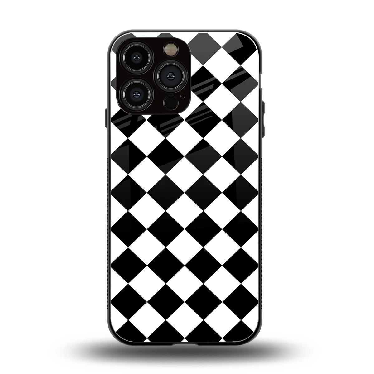 Diamond Check back phone cover | glass case for iphone 16 pro max