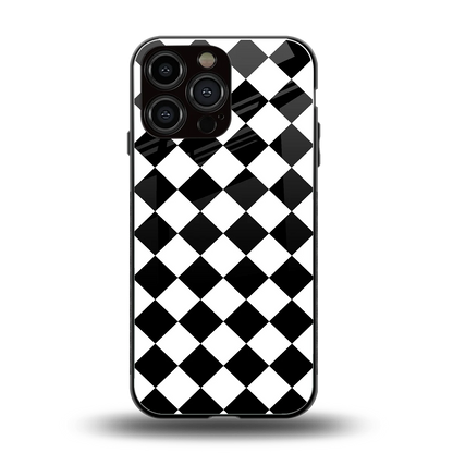 Diamond Check back phone cover | glass case for iphone 16 pro max