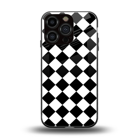 Diamond Check back phone cover | glass case for iphone 16 pro
