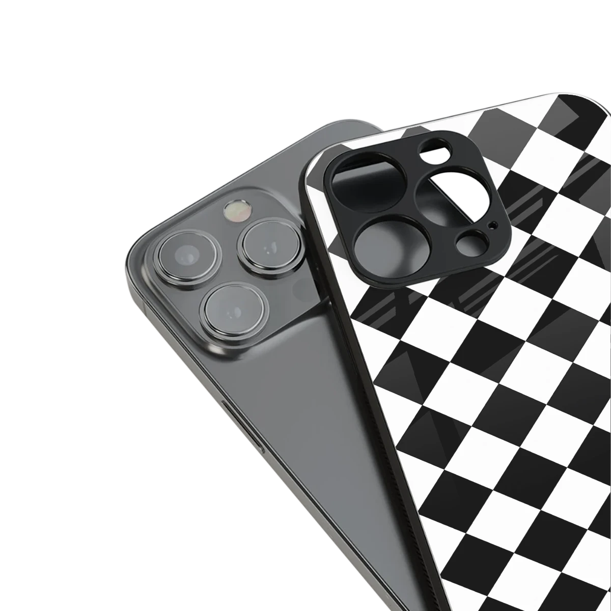 Diamond Check stylish phone case for iphone 16 pro max | glossy glass and slim fit